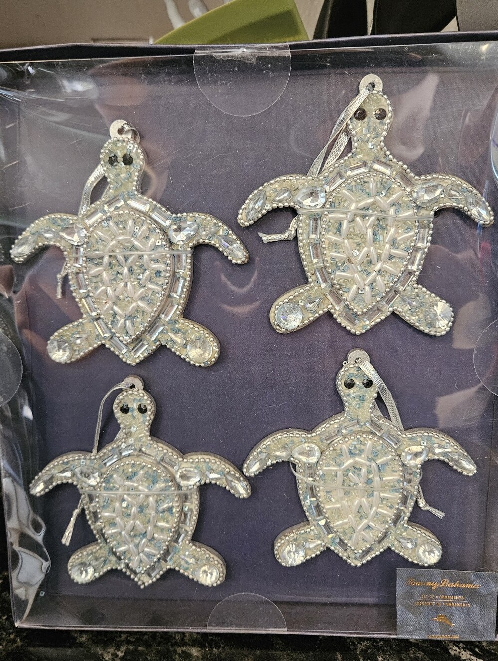 Tommy Bahama Beaded Sea Turtle Ornaments - Set of 4 (NIB)